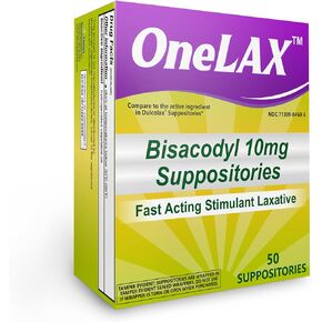 Bisacodyl Laxative 10mg, 50 Count Suppositories by OneLAX Made in USA