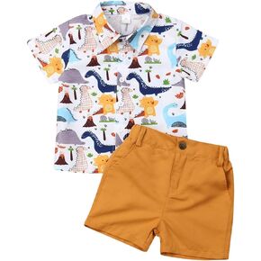2Pcs Baby Boys Summer Clothing Sets Cute Letters Print Button Down Shirt+Shorts Outfits Toddler Clothes