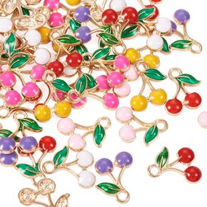 Cheriswelry 32pcs Fruit Theme Enamel Alloy Charms Resin Enamel Fruit Pendants Cherry Pineapple Alloy Dangle Charms 15-32x10-22X1-20.5mm for Jewelry Making Necklaces Earrings Bracelets