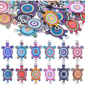 JMKTOOL 36pcs Colorful Ocean Animal Sea Turtle Charm Connectors Alloy Sea Life Tortoise Shape Pendants with Double Holes for DIY Necklace Bracelet Crafts Jewelry Making