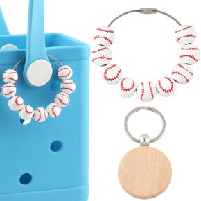 Sports Charms for Bogg Bag,2 Pcs Wooden Beads Sport Charms for Bogg Bag and Blank Wooden Keychain,Decorative Accessories Charms Compatible with Beach Bag,Rubber Tote,Backpack Bag