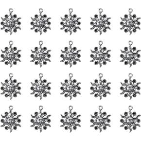 30 Pcs Sun Charm with Face Metal Cute 2.3 x 1.8 Large Vintage Celestial Pendants for DIY Jewelry Making Necklace Bracelet Earring Keychain Christmas Tree Decoration