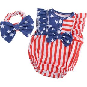 BABESIDE 2 Pcs Reborn Baby Doll Clothes Set for 17-22 Inch Baby Dolls, Reborn Baby Doll Clothing Accessories with Baby Doll Headband for Realistic Baby Dolls, Stars and Stripes