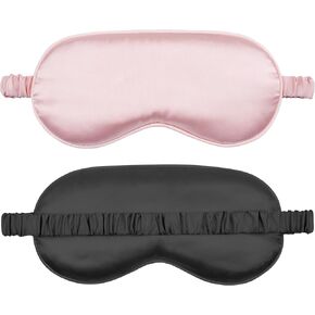 Sleep Mask 2 Pack, Soft Blackout Eye Mask for Women Men, Eye Sleep Shade Cover for Back and Side Sleeper, Sleeping Mask Night Blindfold for Night Sleep, Travel, Nap (Pink, Black)