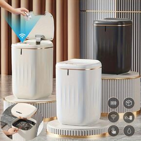 Modern Design Touchless Trash Can with Soft-Close Lid for Kitchen Bathroom Office Bedroom Motion Sensor Smart Plastic Food Waste Bin Cream Color 6.3 Gallon