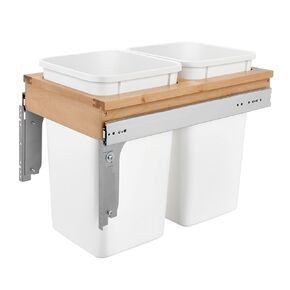 Rev-A-Shelf Single Pullout Trash Can for Full Height Kitchen Cabinet 50 Quart 12.5 Gallon, Top Mount 13.5 Inch Wide, White, 4WCTM-1550DM1-343-FL