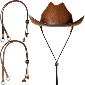 3 Pieces Leather Hat Chin Strap Stampede Strings for Cowboy Hats Removable Hat Chin Cord for Men Women Sun Hats