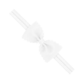 Wee Ones Baby Girls' Grosgrain Scalloped Edge Hair Bowtie on a Elastic Band, Handmade, 0-6 Months, White