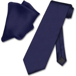 Vesuvio Napoli Solid NAVY BLUE Color NeckTie & Handkerchief Men's Neck Tie Set
