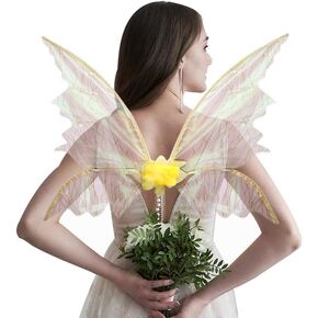 Hying Holiday Fairy Wings للبالغين، زي فراشة متألق لحفلات الزفاف أجنحة الملاك للنساء والفتيات وإكسسوارات الملابس