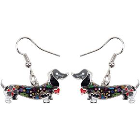Alloy Gold Silver Plated Dachshund Dog Earrings Dangle Drop Pet Puppy Jewelry Gift for Girls Women Ladies