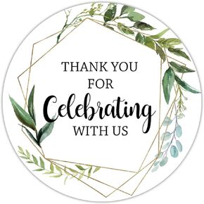 Greenery Thank You Stickers, 2-inch Round, 50-Pack Paper, Matte Finish, Easy to Peel and Stick, Wedding, Baby Shower, Party Favor, Gift, Card Decoration, Green