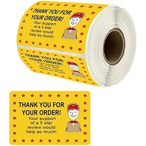 250 Pcs Star Review Delivery Labels Thank You for Your Order Stickers 2 x 3 Inch - Food Delivery Tamper Evident Sealed for Freshness Labels Stickers for Food Package Takeout