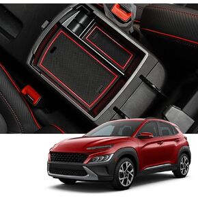 2018-2021 2022 2023 Kona Center Console Organizer for Hyundai Kona Armrest Box, 2022 Kona Console Armrest Tray 2022 2023 Kona Armrest Box Insert Tray Accessories (Blue Mats)