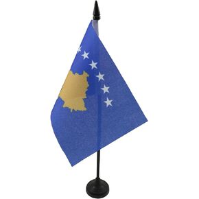 AZ FLAG Kosovo Table Flag 4'' x 6'' - Kosovar Desk Flag 15 x 10 cm - Black Plastic Stick and Base