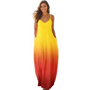 CLOCOR Womens Summer Sun Dresses Long Spaghetti Strap Sleeveless Floral Casual Long Maxi Dress for Women with Pockets
