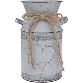 Rustic Shabby Chic Vase Vintage Farmhouse Vase for Flowers,Galvanized Milk Can with Heart Design for Garden Wedding Kitchen Decor - 7.5"