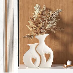 Black Ceramic Vase Set of 2,Filled with Love,Modern Minimalist Bohemian Vases Home Decor，Heart Shape Matte Ceramic Vases for Dinner Table Bookshelf Modern Home Console
