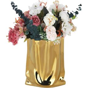 VanEnjoy Large Gold Vase Wide Mouth, Ceramic Silver Vases Home Décor, Handbag Vase Vase for Home Décor, Chrome Vase Ornament