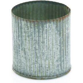 Rustic Tin Vase, Corrugated Sides, 3.25x3.25", Galvanized Metal, 6pk