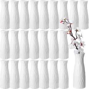24 Pcs Composite Plastic Flower Vase Ceramic Look Plastic Vase Decorative White Vase Unbreakable Flower Vases for Centerpieces Small Tall Flower Vase for Living Room Table Home Decor (Stylish Style)