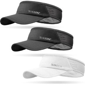 Sukeen 3 Pack Sports Sun Visor Men Women Lightweight Packable Cooling Stretchy Visor Hat for Running, Tennis, Daily Wear