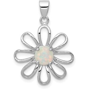 Solid 925 Sterling Silver Created Opal Daisy Slide Pendant Charm 20mm