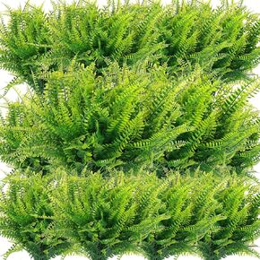 Geosar 80 Pack 17.52'' Artificial Boston Fern Plants Bushes Plastic No Fade Fake Plants Shrubs Greenery UV Resistant Faux Boston Decorating for Patio Porch Garden Window Outdoor Decor