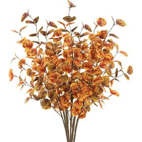 6pcs Artificial Fall Eucalyptus Leaves Stems 30" Faux Fall Leaf Fall Branches Autumn Decorations for Home Fall Floral Arrangements Farmhouse Table Centerpiece Decor