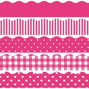 Whaline 69 Feet Valentine's Day Bulletin Board Borders 5 Styles 60 Pieces Rolled Border Scalloped Border Heart Plaid Spot Stripe Red Bulletin Board Stickers for Decoration Party Home Office