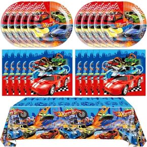 41PCS Happy Race Car Birthday Party Supplies Cars Theme Birthday Party Decorations Disposable Tableware Include Plates Napkins Tablecloth For Kid Boys Serve 20