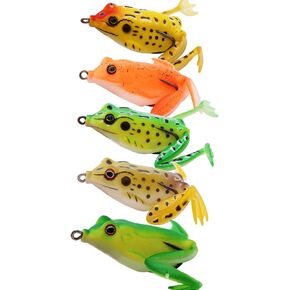 Topwater Frog Lure Bass Trout Fishing Lures Kit Set Realistic Prop Frog Soft Swimbait Floating Bait with Weedless Hooks for Freshwater Saltwater