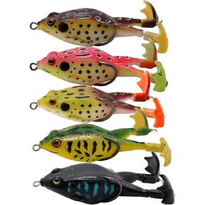 طقم طُعم صيد سمك السلمون المرقط من Topwater Frog Lure Bass مجموعة دعامة واقعية لضفدع السباحة الناعم طُعم عائم مع خطافات بدون أعشاب للمياه العذبة والمياه المالحة