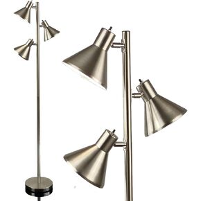 LIGHTACCENTS Tree Floor Lamp, Brushed Nickel - Modern Pole Lamp with 3 Adjustable Reading Lights - 64 inch Stand Lamp for Living Room, Bedroom, Dorm Room