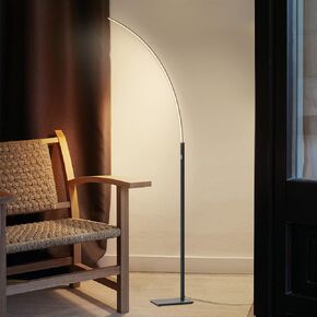 TACAHE Arc Corner Floor Lamp - 3000K Warm White & 3 Brightness Presets - Curved LED Accent Lamp with Touch Switch - 63" Modern Standing Lamp for Bedroom, Living Room - 12W - Black