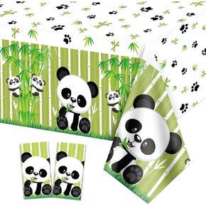 2 Pack Panda Theme Tablecloths, 51x87'' Cute Panda Plastic Disposable Rectangle Table Cover, Panda Theme Decorations for Kids Birthday Party, Panda Party Supplies, Baby Shower Party Decor