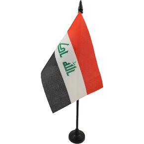 علم طاولة العراق من AZ FLAG مقاس 4 بوصة × 6 بوصة - علم مكتب عراقي مقاس 15 × 10 سم - عصا وقاعدة بلاستيكية سوداء