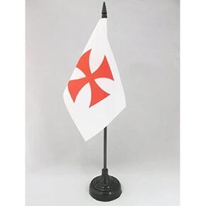 AZ FLAG Templar Order Table Flag 4'' x 6'' - Catholic Desk Flag 15 x 10 cm - Black Plastic Stick and Base