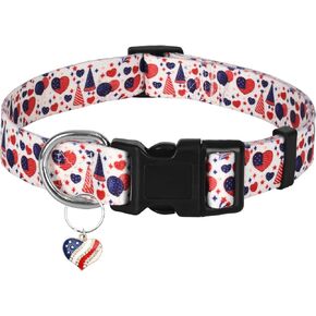 Independence Day Dog Collar, National Flag Pattern Dog Collar for Large Dog, Nylon Adjustable Easter Dog Collars Pet Collars with Metal Buckle, Suitable for Boy & Girl Dog, L-Neck 15.7"-25.6"