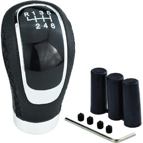 Shift Gear Knob 6 Speed Leather Shifter Lever Handle for Most Manual Automatic Vehicles (Black Stitches)