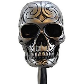 Silver Tone Carved Celtic Zombie Tattoo Skull Head Hot Rod Auto Gear Shift Knob/Decor