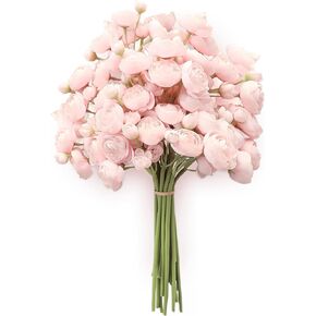 Floroom Ranunculus Artificial Flowers 18 Pcs Blush Faux Silk Mini Ranunculus Bulk Fake Wedding Filler Flowers for DIY Pink Bouquets, Centerpieces, Bridal Shower Decorations & Arrangements