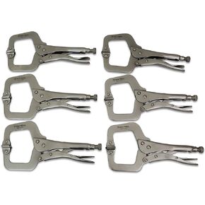 6 Pack - 11" C-Clamp Locking Pliers, Swivel Pads