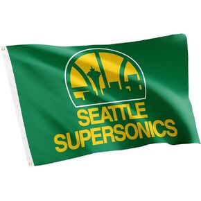 Desert Cactus Seattle Supersonics Flag Retro Vintage Team NBA National Basketball Association 100% Polyester Indoor Outdoor 3x5 feet Flags (Flag J)