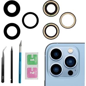 3pcs/Set Rear Back Camera Lens Covers Replacement for iPhone 13 Pro Max Back Rear Glass Camera Lens Replacement for iPhone 13 Pro Max with Pre-Installed Adhesive + Repair Tool Kit Set