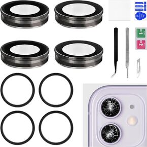2 Sets for iPhone 11 Black Rear Camera Lens Bracket Replacement for iPhone11 Back Camera Glass Lens Frame Set Dual-Sided Adhesive with Assembly Repair Kit Tweezers A2111 A2223 A2221