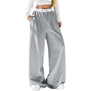 GORGLITTER Women's Casual Drawstring Waist Wide Leg Sweatpants High Waisted Baggy Loose Pants