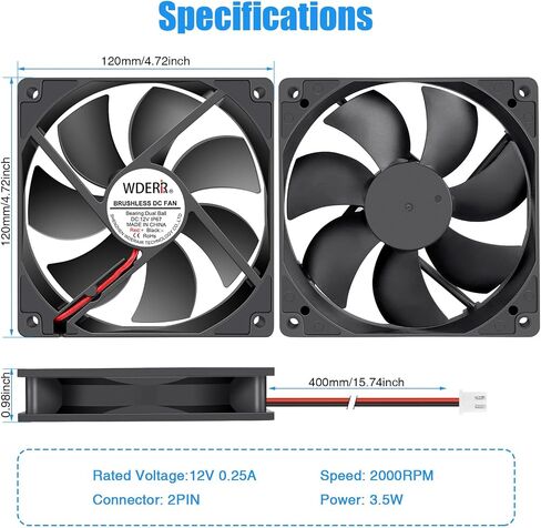 120mm x 25mm 12V DC IP67 Rated Waterproof and Dustproof Fan High Performance 2 Pin for DIY Moisture Exhaust Cooling Projects 2pcs in Saudi Arabia