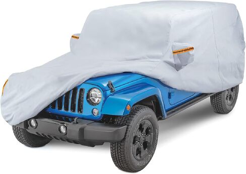 غطاء BDFHYK Jeep Wrangler بأربعة أبواب 1987-2021 190T، غطاء خارجي للحماية من جميع الأحوال الجوية مخصص لأربعة أبواب جيب مع كابل قفل بسحاب لباب السائق in Kuwait