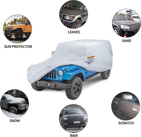 غطاء BDFHYK Jeep Wrangler بأربعة أبواب 1987-2021 190T، غطاء خارجي للحماية من جميع الأحوال الجوية مخصص لأربعة أبواب جيب مع كابل قفل بسحاب لباب السائق in Kuwait